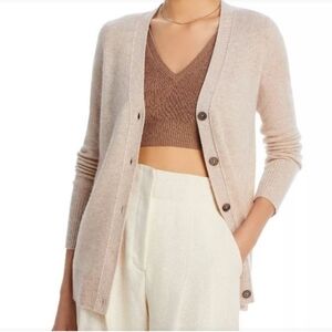 NWT C BY BLOOMINGDALE'S Cashmere Grandfather Cardigan Size XS In Heather Oatmeal